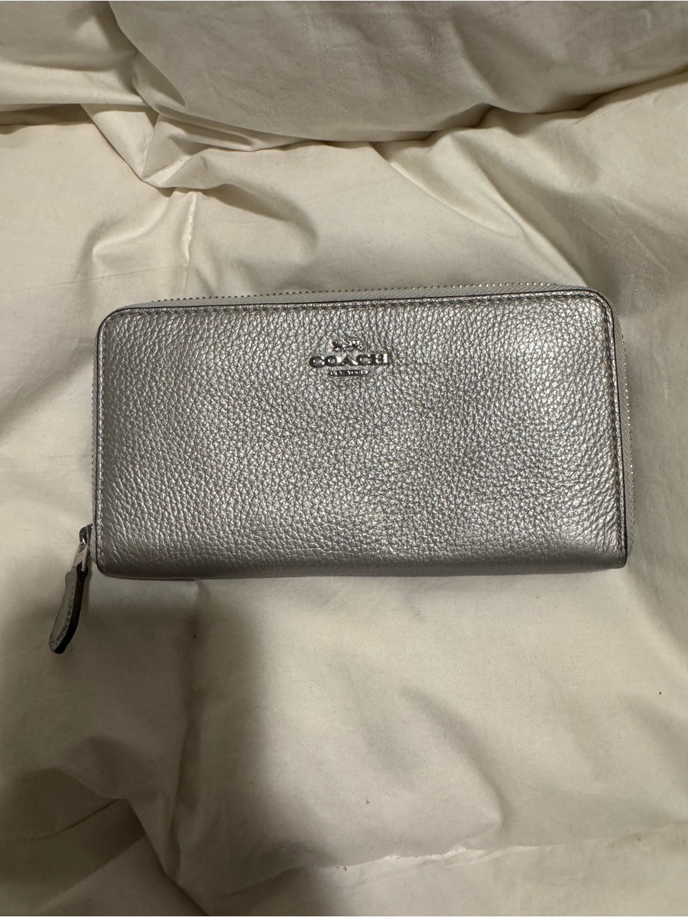Coach Silver Saffiano Zip Wallet